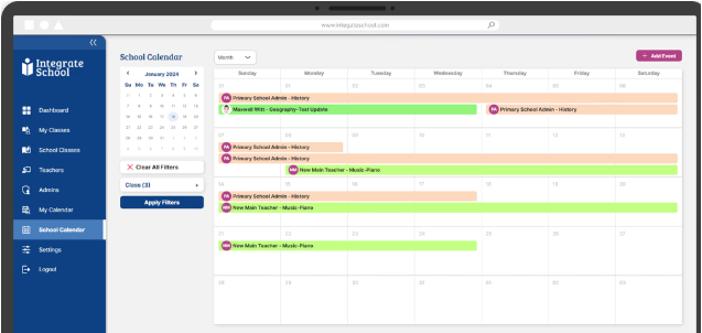 School calendar view of submitted lesson plans